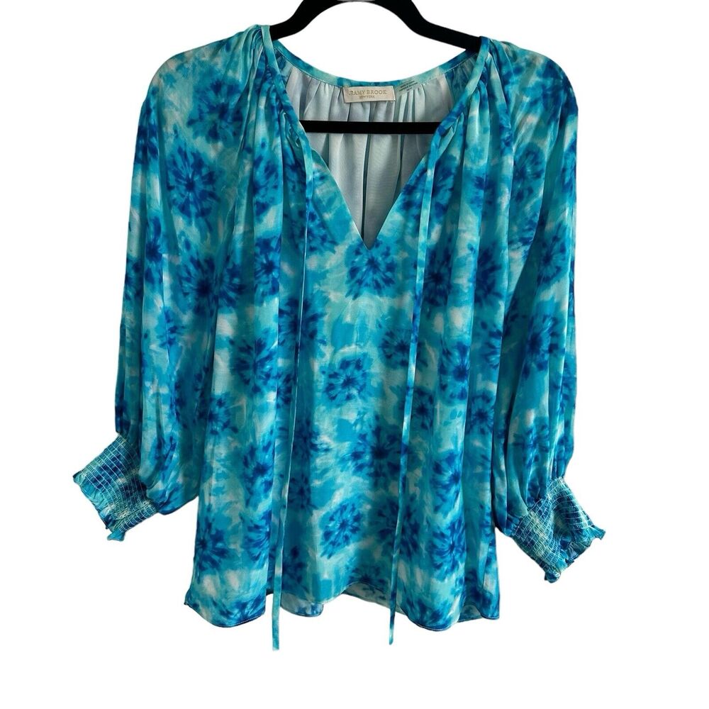 Ramy Brook Randi Tie Dye Puff Sleeves Blue Blouse Size XS